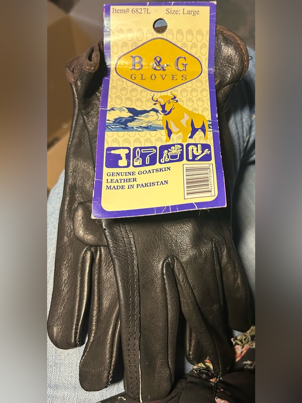 B & G Black genuine Goatskin Leather Men's Gloves - Large
